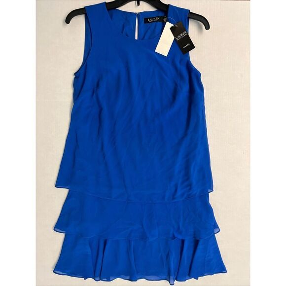 Lauren Ralph Lauren LRL Women’s Sz 2 Blue Flowy 3-Tiered Sleeveless Dress $125 - Picture 3 of 8